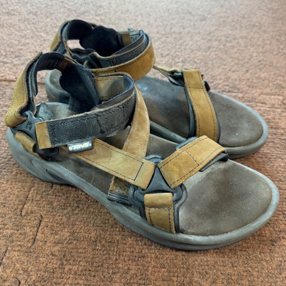 C+ used* Teva Terra Fi 2 Brown Leather Hiking Sandals Womens 9 Waterproof 6397